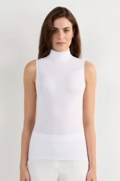 Topy|Z Golfem>Intimissimi Bluzka z Golfem Bez Rękawów z Mikromodalu biały - 7478 - bianco latte