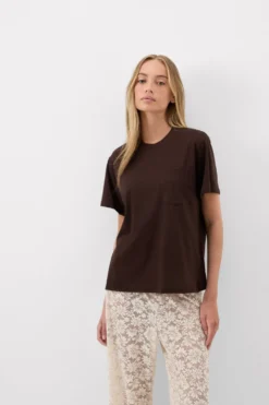 T-shirty|Bawełna>Intimissimi Bluzka z Krótkim Rękawem i Kieszonką z Bawełny Ultrafresh brązowy - 705j - brąz mokka