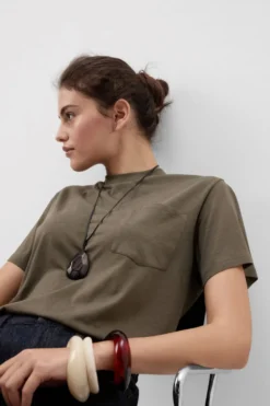 T-shirty|Bawełna>Intimissimi Bluzka z Krótkim Rękawem i Kieszonką z Bawełny Ultrafresh - 660j - safari green