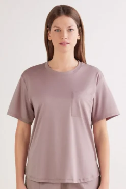 Piżamy Krótkie>Intimissimi Bluzka z Krótkim Rękawem z Bawełny Elevated Cotton fioletowy - 947j - shadow mauve