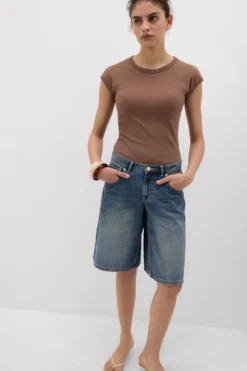 T-shirty|Bawełna>Intimissimi Bluzka z Krótkim Rękawem z Bawełny Superior w Prążki naturalny - 502i - caramel