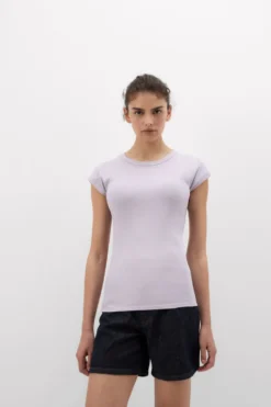 T-shirty|Bawełna>Intimissimi Bluzka z Krótkim Rękawem z Bawełny Superior w Prążki fioletowy - 056k - quartz lilac