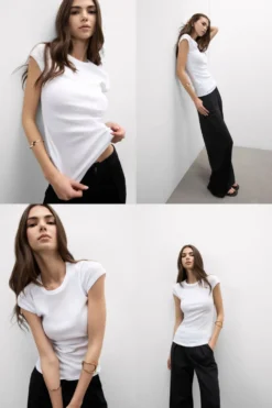 T-shirty|Bawełna>Intimissimi Bluzka z Krótkim Rękawem z Bawełny Superior w Prążki biały - 001 - biały
