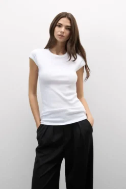T-shirty|Bawełna>Intimissimi Bluzka z Krótkim Rękawem z Bawełny Superior w Prążki biały - 001 - biały