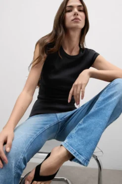 T-shirty|Bawełna>Intimissimi Bluzka z Krótkim Rękawem z Bawełny Superior w Prążki czarny - 019 - czarny