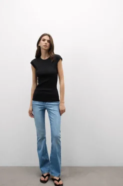 T-shirty|Bawełna>Intimissimi Bluzka z Krótkim Rękawem z Bawełny Superior w Prążki czarny - 019 - czarny