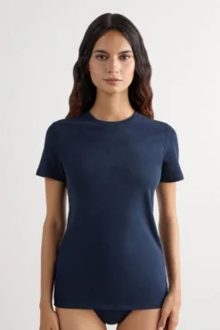 T-shirty>Intimissimi Bluzka z Krótkim Rękawem z Bawełny Ultrafresh niebieski - 1467 - intensywny niebieski