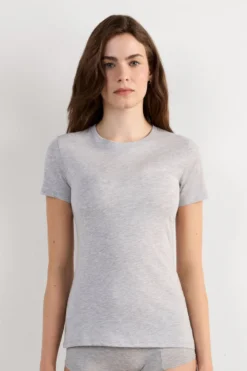 T-shirty>Intimissimi Bluzka z Krótkim Rękawem z Bawełny Ultrafresh szary - 031 - grigio melange chiaro