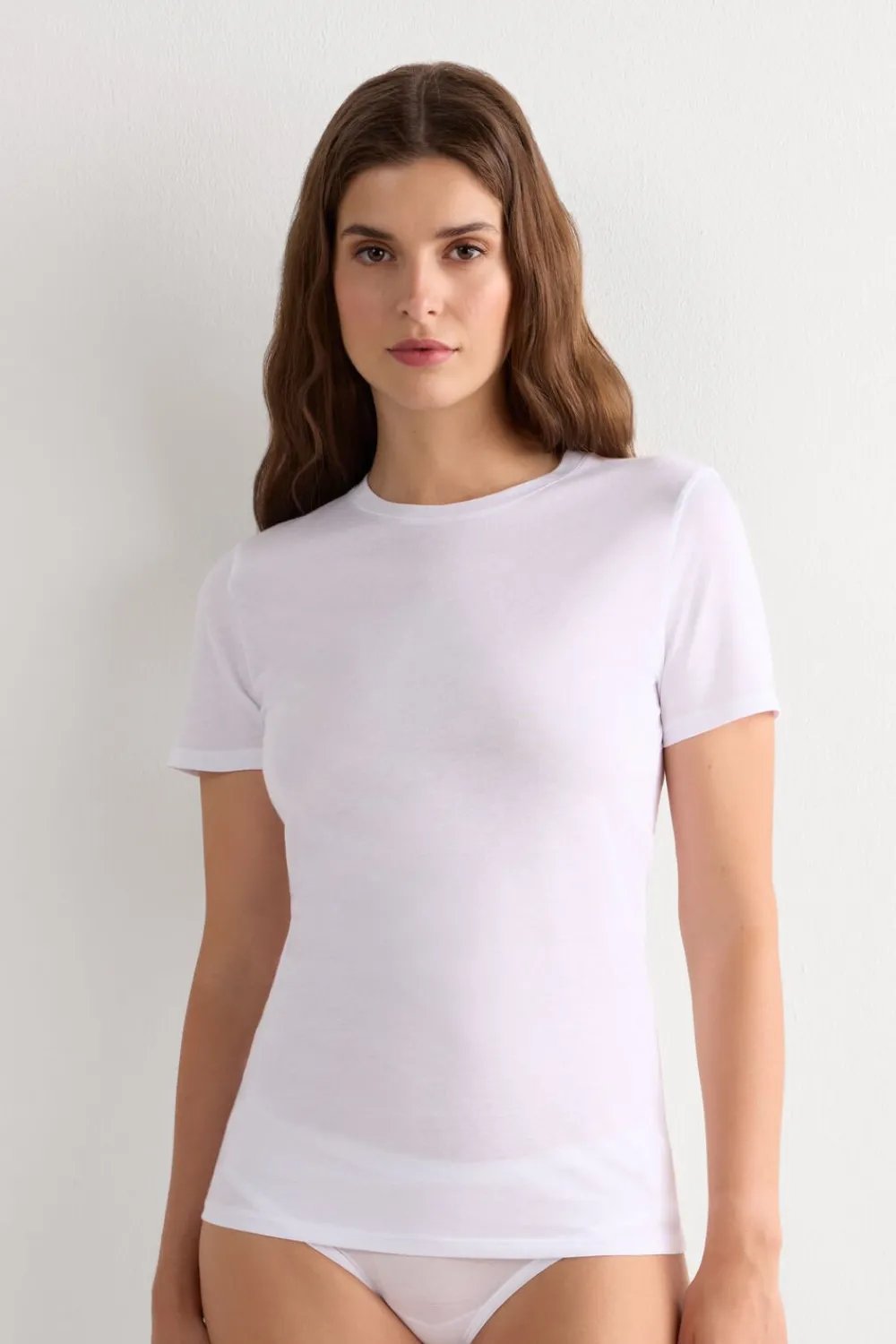 T-shirty>Intimissimi Bluzka z Krótkim Rękawem z Bawełny Ultrafresh - 001 - biały