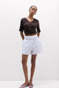 T-shirty|Bawełna>Intimissimi Bluzka z Krótkim Rękawem z Dekoltem w Serek z bawełny Elevated Cotton brązowy - 705j - brąz mokka