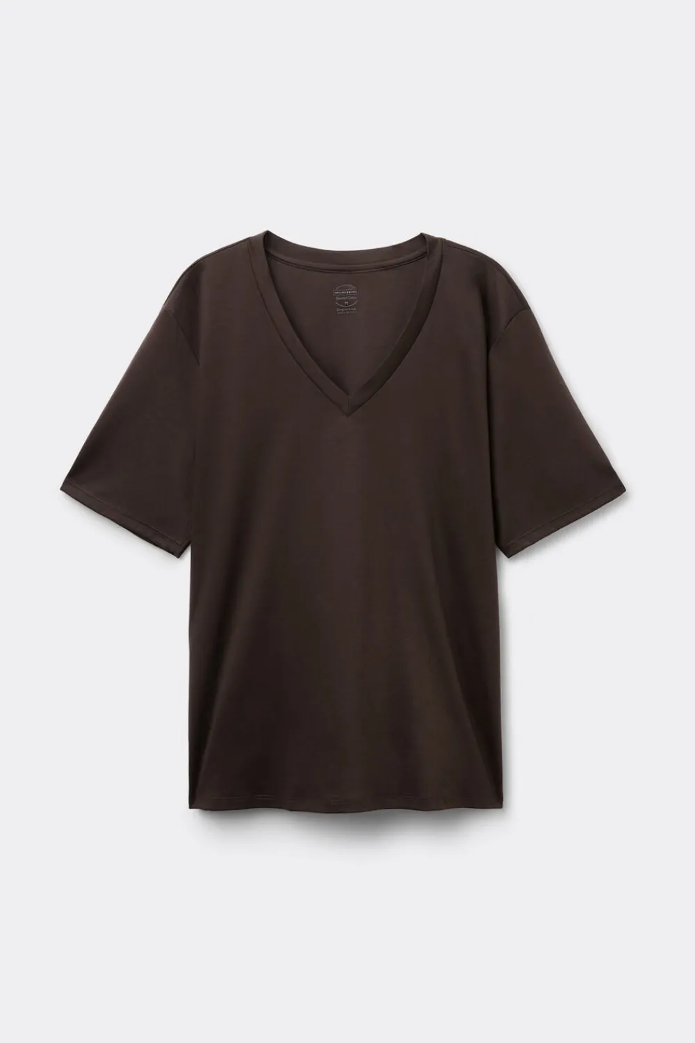 T-shirty|Bawełna>Intimissimi Bluzka z Krótkim Rękawem z Dekoltem w Serek z bawełny Elevated Cotton brązowy - 705j - brąz mokka