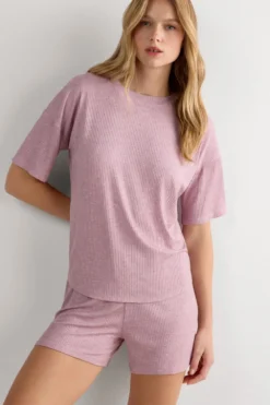 Piżamy Krótkie|Modal>Intimissimi Bluzka z Krótkim Rękawem z Modalu Chic Comfort - 859j - rosa scuro melange