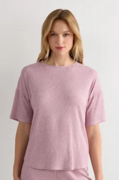Piżamy Krótkie|Modal>Intimissimi Bluzka z Krótkim Rękawem z Modalu Chic Comfort - 859j - rosa scuro melange
