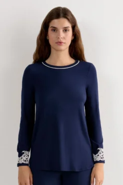 Piżamy Długie|Modal>Intimissimi Bluzka z Modalu Pretty Flowers kremowy - 347i - blu intenso/vaniglia