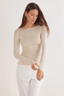 Bluzki Z Długim Rękawem|Ultralight Z Kaszmirem>Intimissimi Bluzka z Modalu z Dekoltem w Łódkę beige - 036k - beige melange