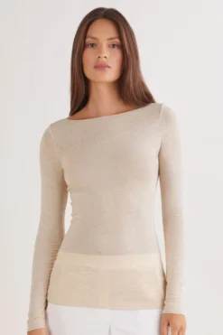 Bluzki Z Długim Rękawem|Ultralight Z Kaszmirem>Intimissimi Bluzka z Modalu z Dekoltem w Łódkę beige - 036k - beige melange