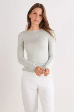 Bluzki Z Długim Rękawem|Ultralight Z Kaszmirem>Intimissimi Bluzka z Modalu z Dekoltem w Łódkę szary - 035k - grigio melange chiaro
