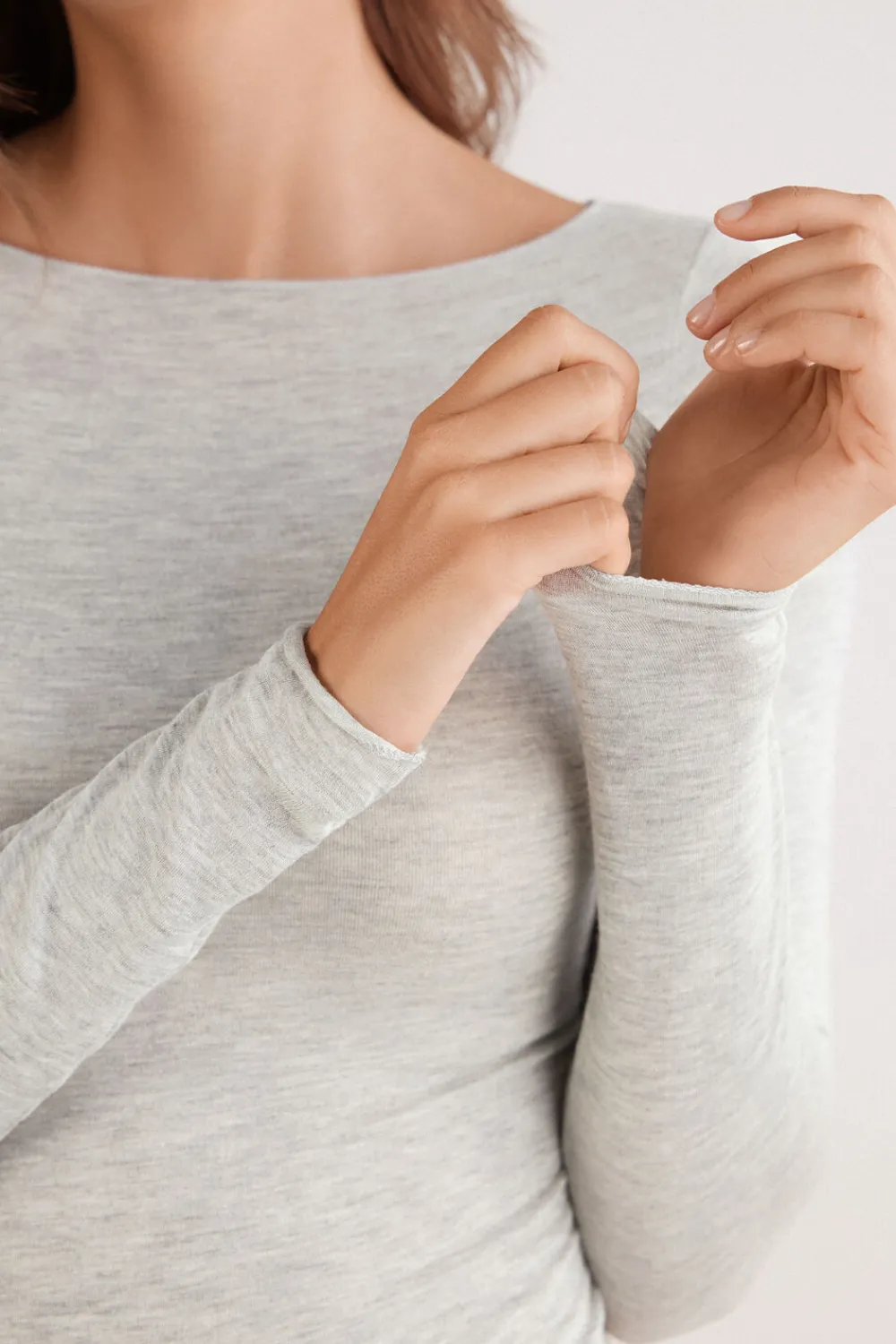 Bluzki Z Długim Rękawem|Ultralight Z Kaszmirem>Intimissimi Bluzka z Modalu z Dekoltem w Łódkę szary - 035k - grigio melange chiaro
