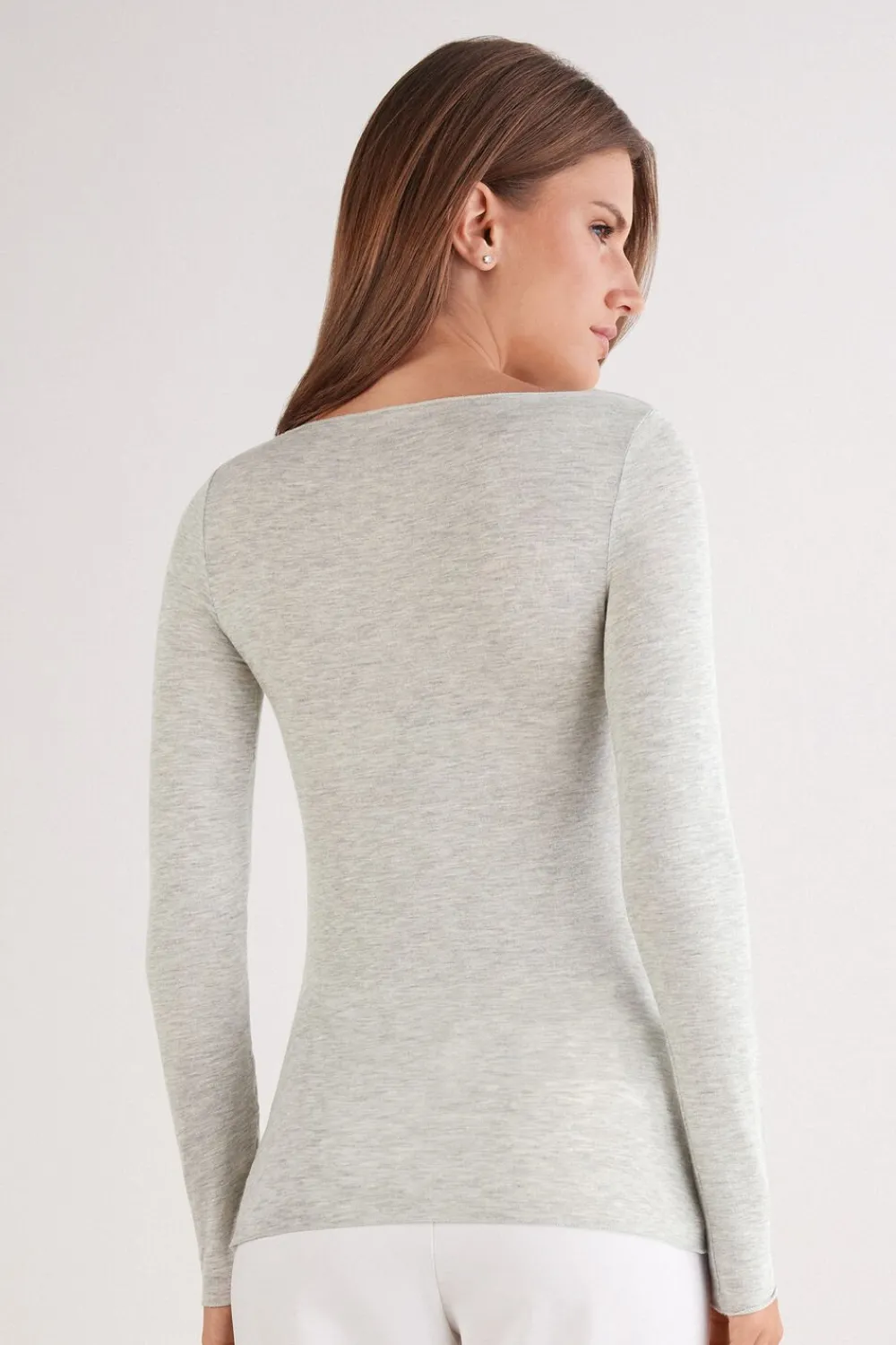 Bluzki Z Długim Rękawem|Ultralight Z Kaszmirem>Intimissimi Bluzka z Modalu z Dekoltem w Łódkę szary - 035k - grigio melange chiaro