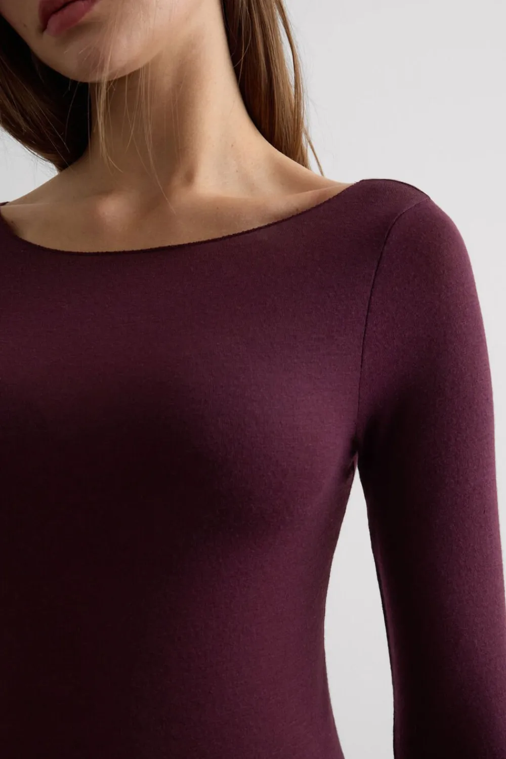 Bluzki Z Długim Rękawem|Ultralight Z Kaszmirem>Intimissimi Bluzka z Modalu z Dekoltem w Łódkę - 028k - dark burgundy