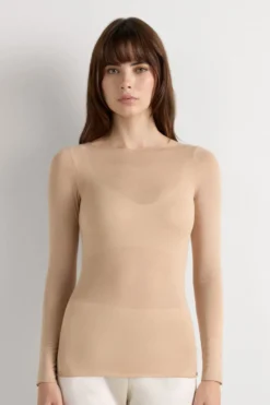 Bluzki Z Długim Rękawem|Ultralight Z Kaszmirem>Intimissimi Bluzka z Modalu z Dekoltem w Łódkę naturalny - 044 - honey