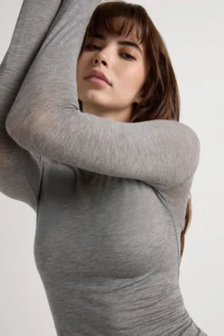 Bluzki Z Długim Rękawem|Ultralight Z Kaszmirem>Intimissimi Bluzka z Modalu z Dekoltem w Łódkę szary - 456j - medium grey mel