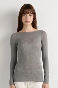 Bluzki Z Długim Rękawem|Ultralight Z Kaszmirem>Intimissimi Bluzka z Modalu z Dekoltem w Łódkę szary - 456j - medium grey mel