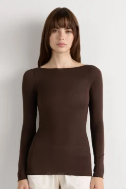 Bluzki Z Długim Rękawem|Ultralight Z Kaszmirem>Intimissimi Bluzka z Modalu z Dekoltem w Łódkę brązowy - 130 - brązowy