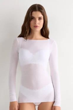 Bluzki Z Długim Rękawem|Ultralight Z Kaszmirem>Intimissimi Bluzka z Modalu z Dekoltem w Łódkę biały - 001 - biały