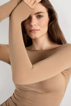 Bluzki Z Długim Rękawem|Ultralight Z Kaszmirem>Intimissimi Bluzka z Modalu z Dekoltem w Łódkę brązowy - 233i - toffee