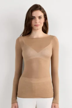 Bluzki Z Długim Rękawem|Ultralight Z Kaszmirem>Intimissimi Bluzka z Modalu z Dekoltem w Łódkę brązowy - 233i - toffee