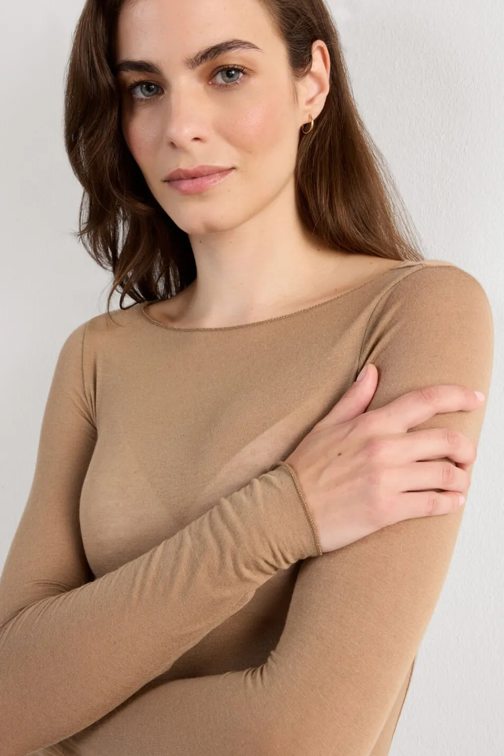 Bluzki Z Długim Rękawem|Ultralight Z Kaszmirem>Intimissimi Bluzka z Modalu z Dekoltem w Łódkę brązowy - 233i - toffee