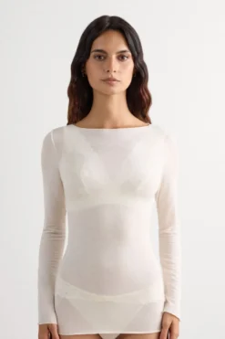 Bluzki Z Długim Rękawem|Ultralight Z Kaszmirem>Intimissimi Bluzka z Modalu z Dekoltem w Łódkę kremowy - 231i - vaniglia