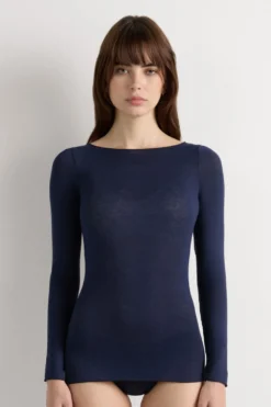 Bluzki Z Długim Rękawem|Ultralight Z Kaszmirem>Intimissimi Bluzka z Modalu z Dekoltem w Łódkę niebieski - 1467 - intensywny niebieski