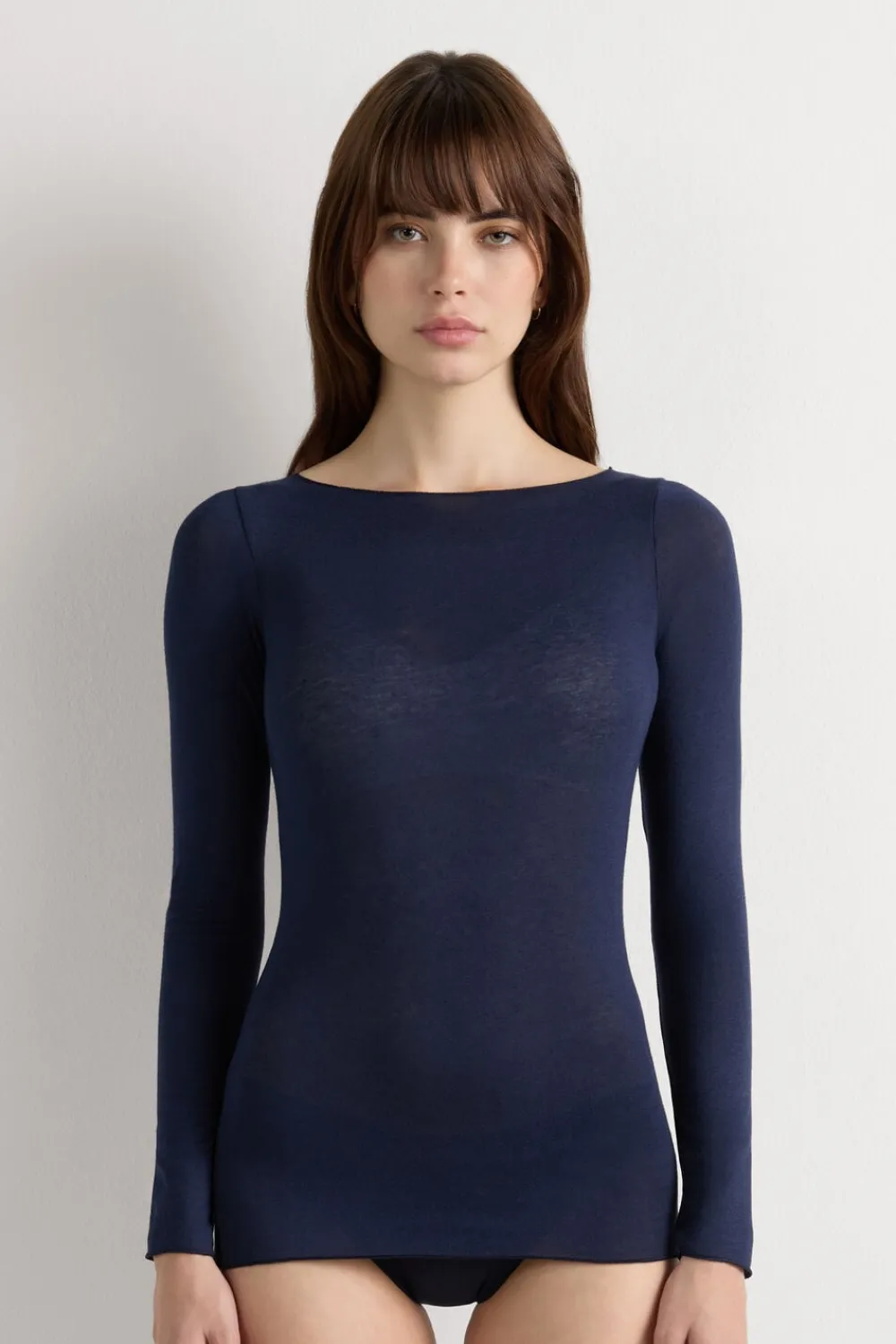 Bluzki Z Długim Rękawem|Ultralight Z Kaszmirem>Intimissimi Bluzka z Modalu z Dekoltem w Łódkę niebieski - 1467 - intensywny niebieski