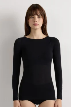 Bluzki Z Długim Rękawem|Ultralight Z Kaszmirem>Intimissimi Bluzka z Modalu z Dekoltem w Łódkę czarny - 019 - czarny