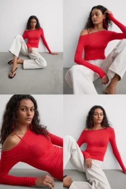 Bluzki Z Długim Rękawem|Ultralight Z Kaszmirem>Intimissimi Bluzka z Modalu z Dekoltem w Łódkę - 845j - true red