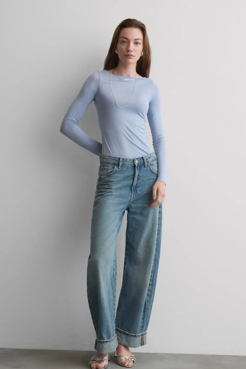 Bluzki Z Długim Rękawem|Ultralight Z Kaszmirem>Intimissimi Bluzka z Modalu z Dekoltem w Łódkę jasnoniebieski - 064k - breeze blue