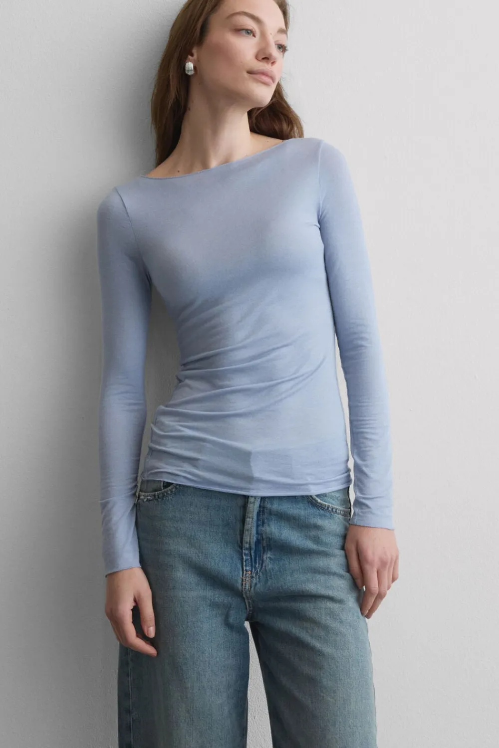 Bluzki Z Długim Rękawem|Ultralight Z Kaszmirem>Intimissimi Bluzka z Modalu z Dekoltem w Łódkę jasnoniebieski - 064k - breeze blue