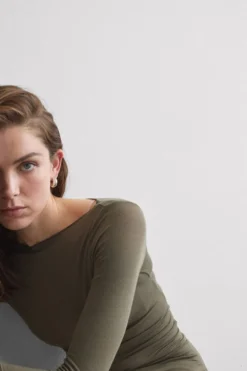 Bluzki Z Długim Rękawem|Ultralight Z Kaszmirem>Intimissimi Bluzka z Modalu z Dekoltem w Łódkę zielony - 660j - safari green