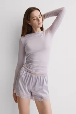 Bluzki Z Długim Rękawem|Ultralight Z Kaszmirem>Intimissimi Bluzka z Modalu z Dekoltem w Łódkę fioletowy - 056k - quartz lilac