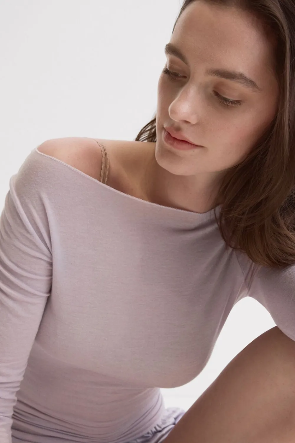Bluzki Z Długim Rękawem|Ultralight Z Kaszmirem>Intimissimi Bluzka z Modalu z Dekoltem w Łódkę fioletowy - 056k - quartz lilac