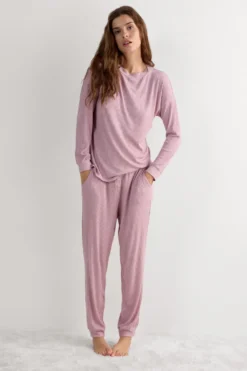Piżamy Długie|Modal>Intimissimi Bluzka z Modalu z Długim Rękawem i Dekoltem w Łódkę Chic Comfort ciemnoróżowy - 859j - rosa scuro melange