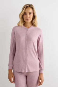 Piżamy Długie|Modal>Intimissimi Bluzka z Modalu z Długim Rękawem Rozpinana z Przodu Chic Comfort - 859j - rosa scuro melange