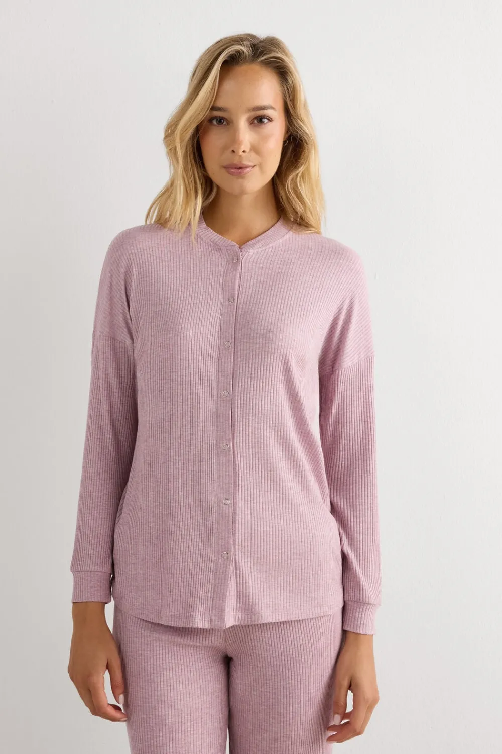 Piżamy Długie|Modal>Intimissimi Bluzka z Modalu z Długim Rękawem Rozpinana z Przodu Chic Comfort - 859j - rosa scuro melange
