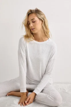 Piżamy Długie|Modal>Intimissimi Bluzka z Modalu z Długim Rękawem i Dekoltem w Łódkę Chic Comfort szary - 860j - grigio perla melange