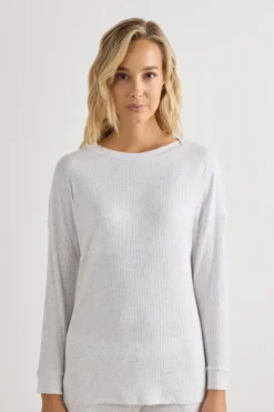 Piżamy Długie|Modal>Intimissimi Bluzka z Modalu z Długim Rękawem i Dekoltem w Łódkę Chic Comfort szary - 860j - grigio perla melange