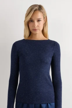 Bluzki Z Długim Rękawem|Ultralight Z Kaszmirem>Intimissimi Bluzka z Okrągłym Dekoltem z Lekkiego Modalu z Dodatkiem Kaszmiru Lamé niebieski - 451j - blu intenso lame'