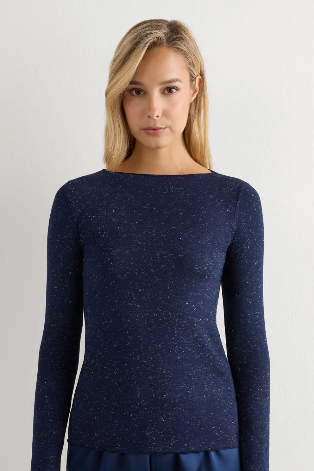Bluzki Z Długim Rękawem|Ultralight Z Kaszmirem>Intimissimi Bluzka z Okrągłym Dekoltem z Lekkiego Modalu z Dodatkiem Kaszmiru Lamé niebieski - 451j - blu intenso lame'