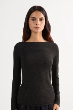 Bluzki Z Długim Rękawem|Ultralight Z Kaszmirem>Intimissimi Bluzka z Okrągłym Dekoltem z Lekkiego Modalu z Dodatkiem Kaszmiru Lamé czarny - 5079 - nero lame'